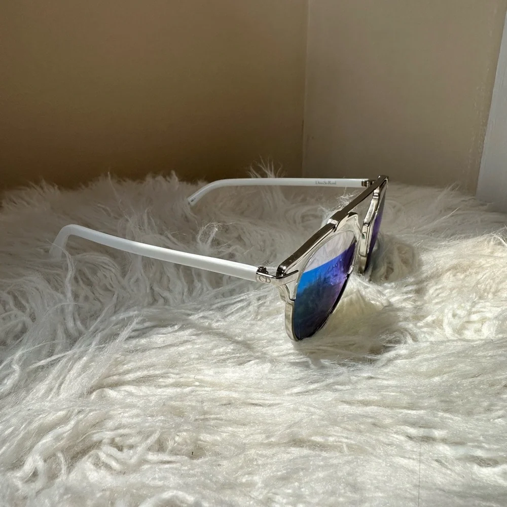 Dior Clear Frame Sunglasses with Blue Mirrored Lenses